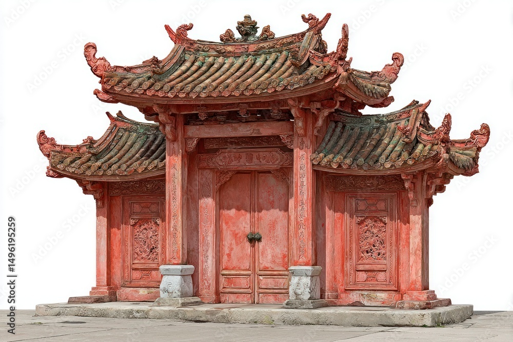 Fototapeta premium Traditional Asian Architecture with Intricate Carvings and Ornate Roof Design Perfect for Cult