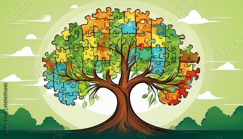 puzzle tree symbolizes growth connection with nature