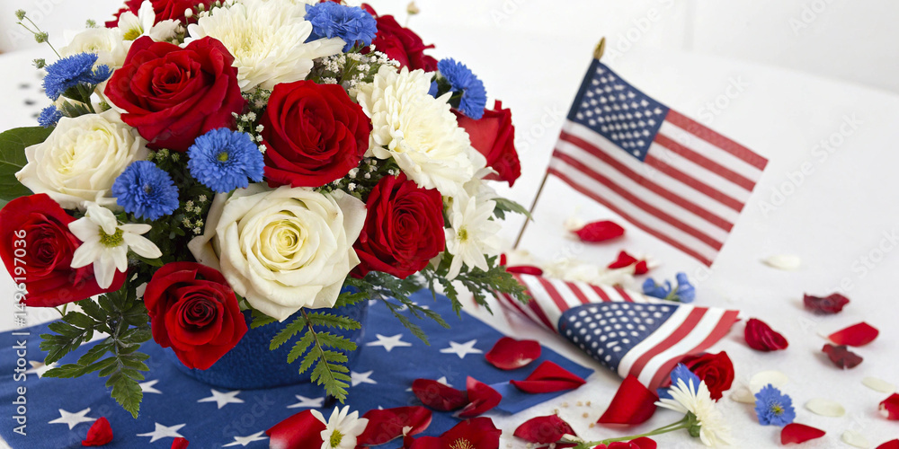 Obraz premium Patriotic Flower Arrangement with American Flag