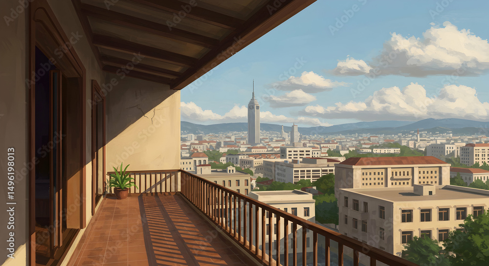 Fototapeta premium Balcony, City, Cityscape, City View from Balcony