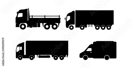 Set Of Trucks On White Background