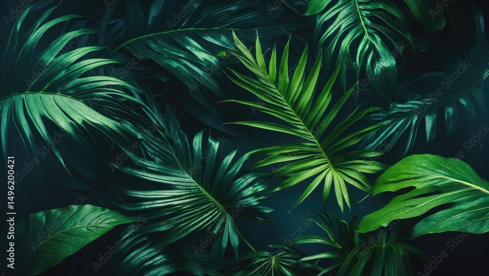 Fototapeta premium Tropical Leaf, Abstract Green Leaf Texture, Nature Background with Empty Copy Space for Text