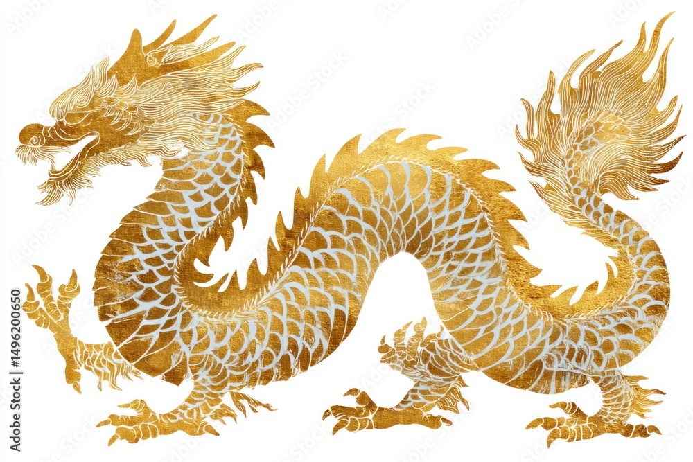 Fototapeta premium Golden Dragon Illustration with Intricate Details and Mythical Design for Fantasy Art Decor a