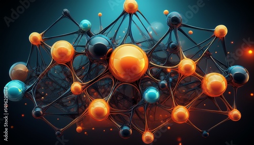 colorful molecular structure with interconnected spheres in black