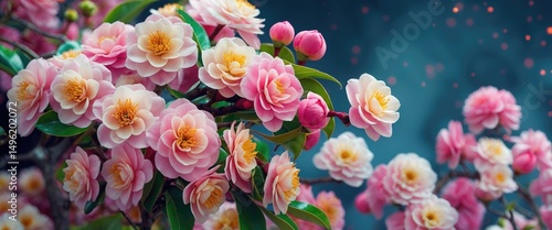 Wallpaper Mural Camellia Flowers with Empty Copy Space for Text Torontodigital.ca