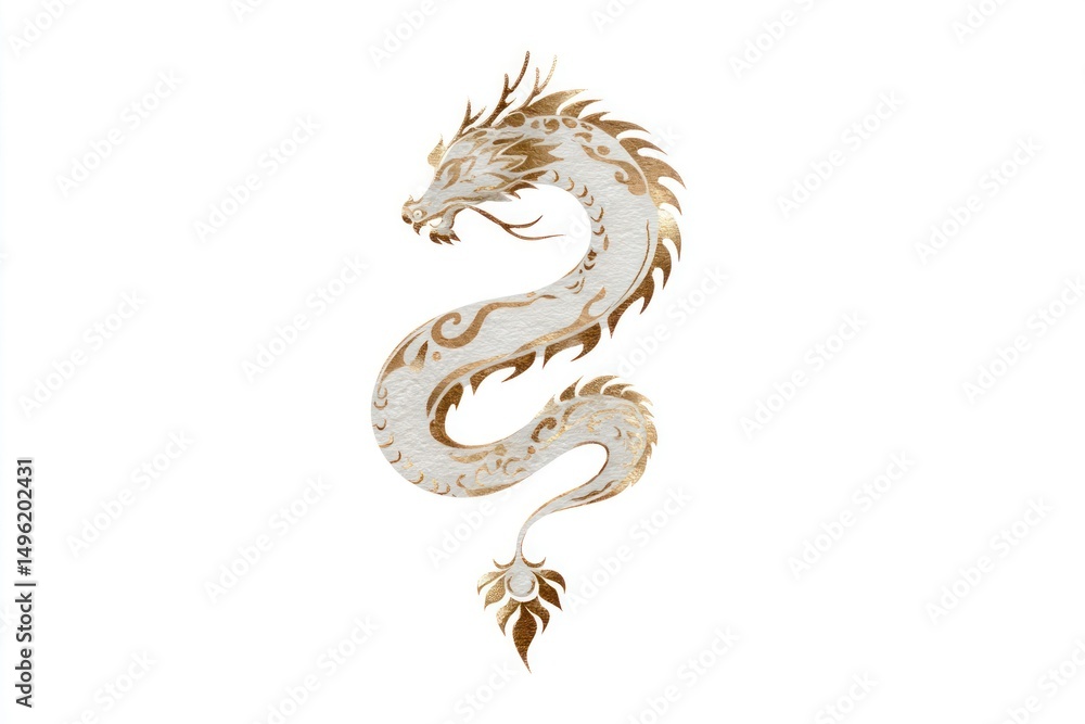 Fototapeta premium Elegant Golden Dragon Artwork with Intricate Patterns and Symbolic Design for Decorative and Cu