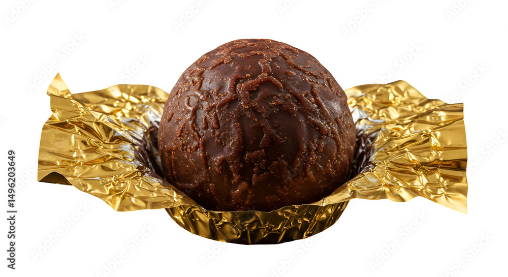 Obraz premium Chocolate truffle with gold wrapper – isolated
