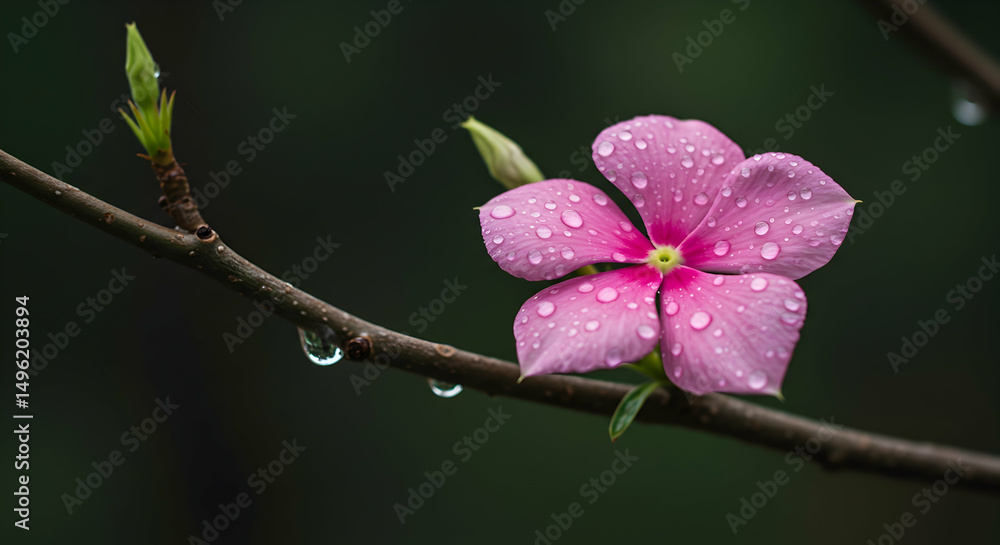 Obraz premium Pink flower, Flower, Blossom, Pink Flower with Dew Drops