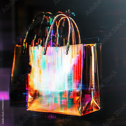 Colorful glitch handbag design.