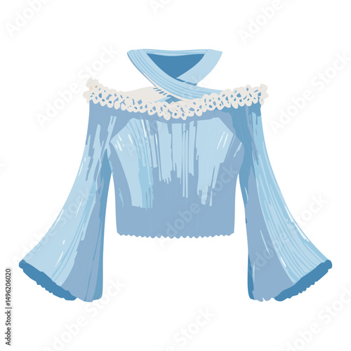 Graceful Women's Blouse Pleated Shoulder Style - Vector Illustration
