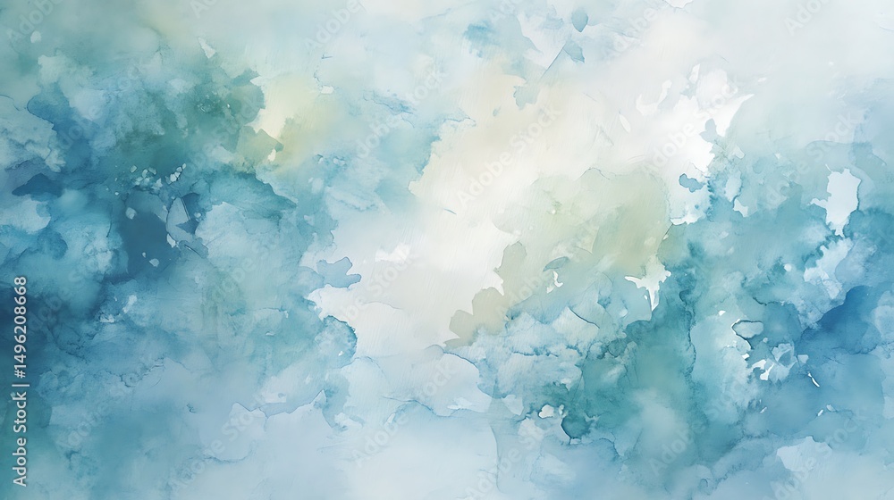 Fototapeta premium Abstract watercolor painting in muted blues and greens.