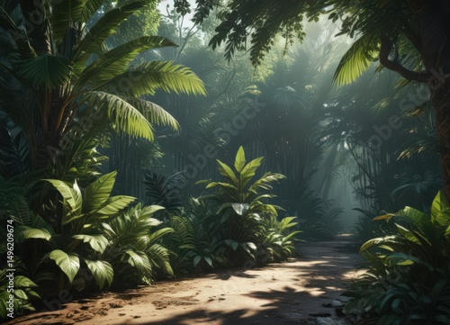 Deep shadows, glossy leaves, opulent jungle design, elegant, nature, black