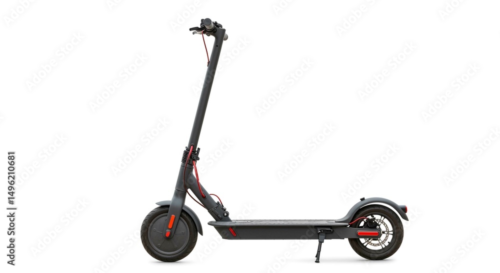 A gray electric scooter standing on a white background in a studio shot A gray electric scooter standing on a white background in a studio shot