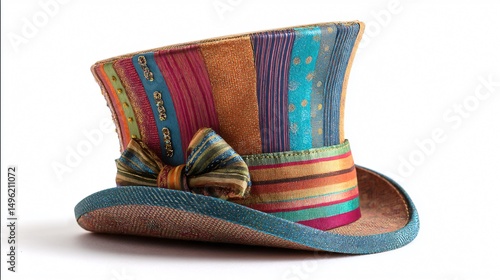 Vibrant Colorful Top Hat for Alice in Wonderland Isolated on White Background