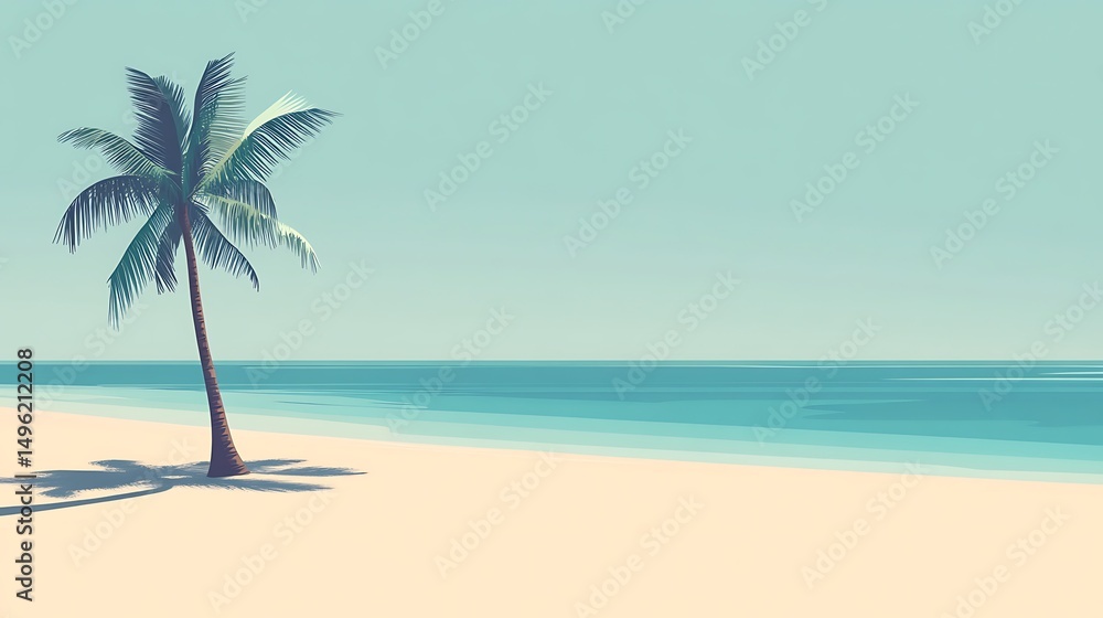 Obraz premium Tropical Beach Palm Tree Scene.