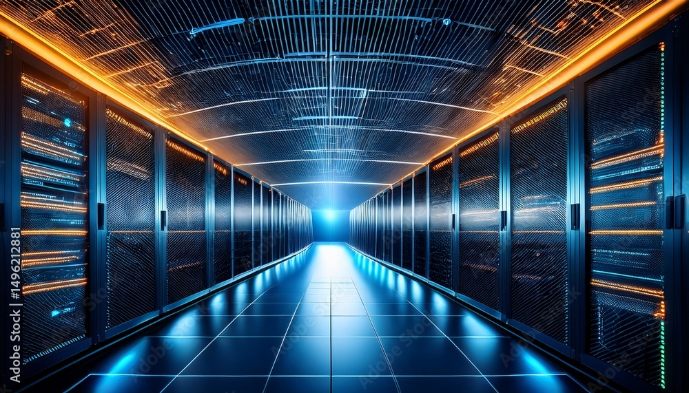 Fototapeta premium close up view of illuminated server panels in a modern data center showcasing technology