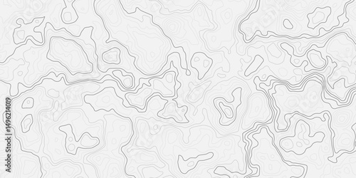 Abstract light gray and white abstract topographic map illustration with contour wavey lines, showing elevation changes and terrain features in a stylized  topo.