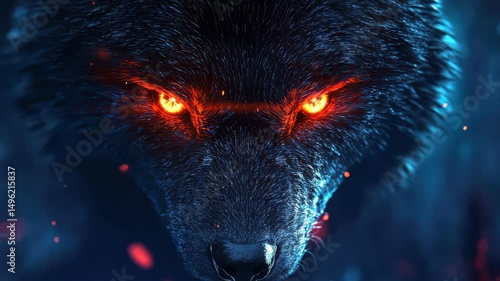 Black Wolf with Glowing Eyes