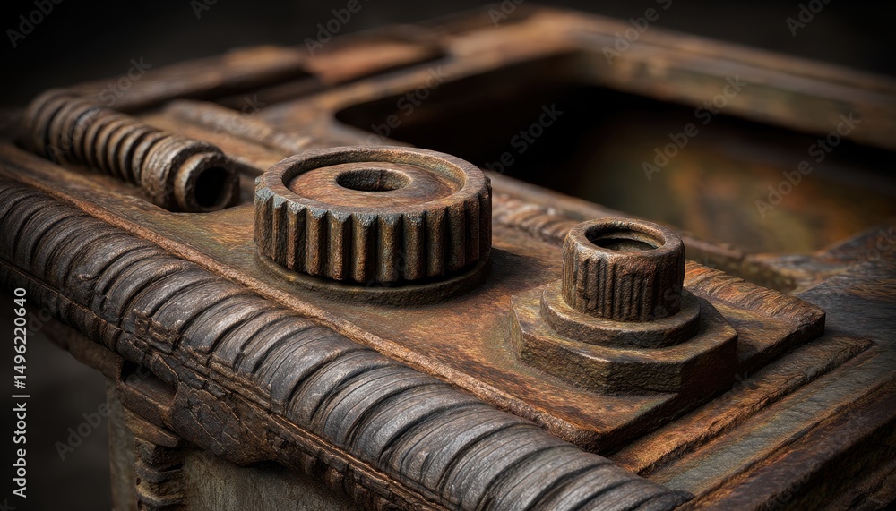 Detalhe de engrenagens enferrujadas e componentes metálicos oxidados Detalhe de engrenagens enferrujadas e componentes metálicos oxidados