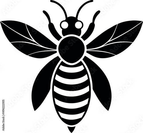 Bee silhouette vector icon on transparent background