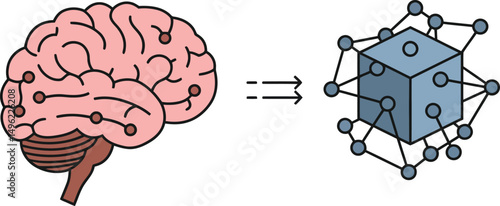 Human brain converting data into digital cube network illustration of artificial intelligence concept vector 