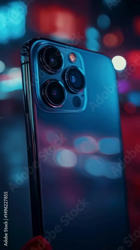 Smartphone Camera Lens in Vibrant City Nightscape