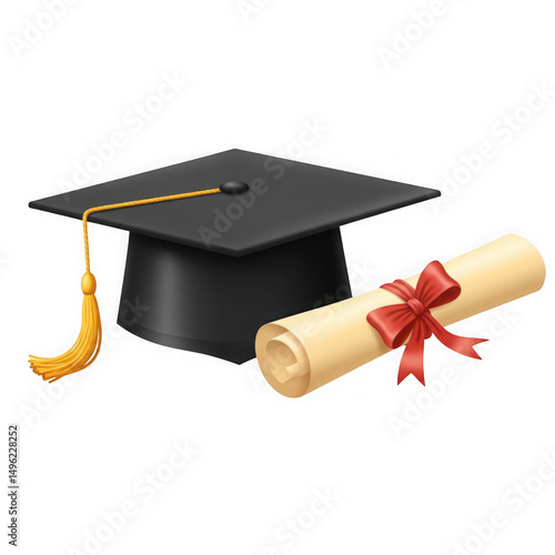 Wallpaper Mural Graduation cap and diploma with ribbon isolated on transparent background Torontodigital.ca