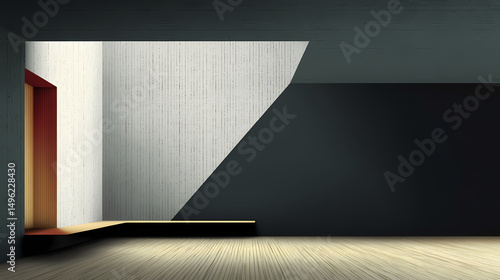 Fototapeta Naklejka Na Ścianę i Meble -  Minimalist empty room with gray wall and wood floor. 3d rendering. minimalist. Illustration