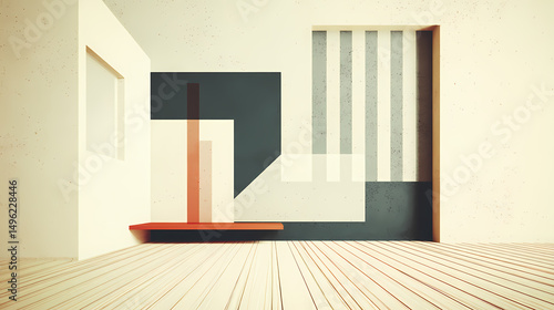 Fototapeta Naklejka Na Ścianę i Meble -  Minimalist empty room with gray wall and wood floor. 3d rendering. minimalist. Illustration