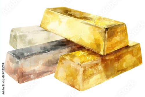 Barras de Metal Preciosos - Ilustração em Aquarela