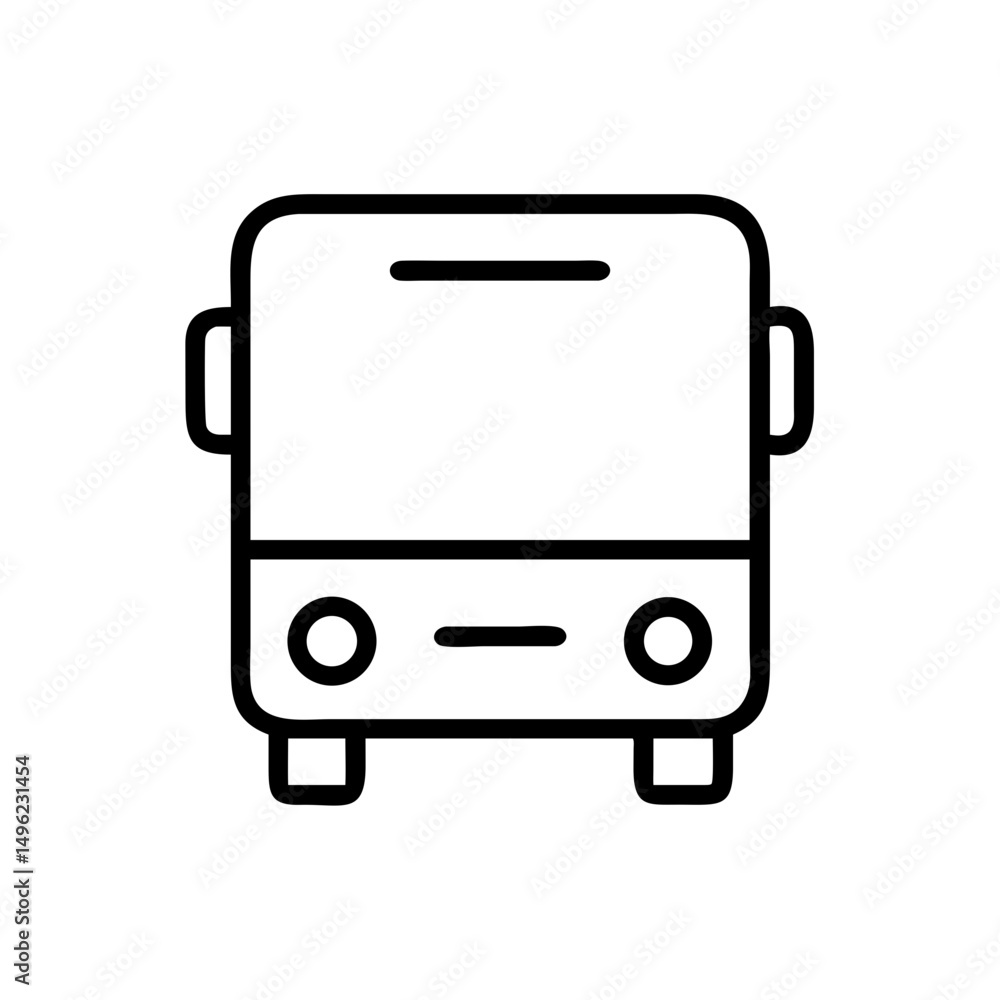 Simple graphic representation of a front view of a public transport vehicle, black outline style, isolated 100 Simple graphic representation of a front view of a public transport vehicle, black outline style, isolated 100