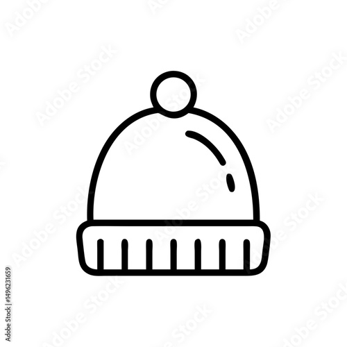 Simple graphic of a winter hat with a pom pom on top and a folded brim design for cold weather wear
