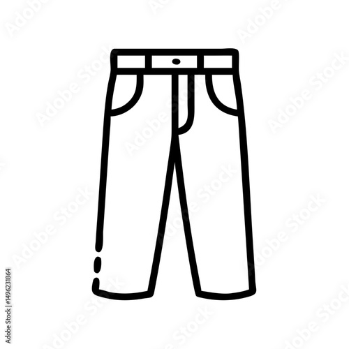Simple graphic depiction of a pair of pants with pockets and a button closure at the waistline