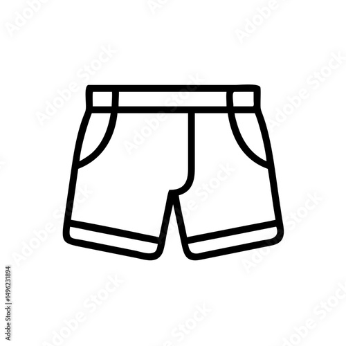 Simple graphic of a pair of shorts with pockets and a waistband in a minimalist outline style