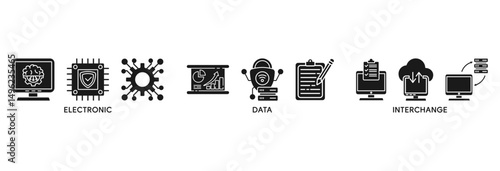 EDI icon set vector illustration concept relate to electronic data interchange of business documents standard format with a cloud server, exchange, database, file, chart, automation, and process icon