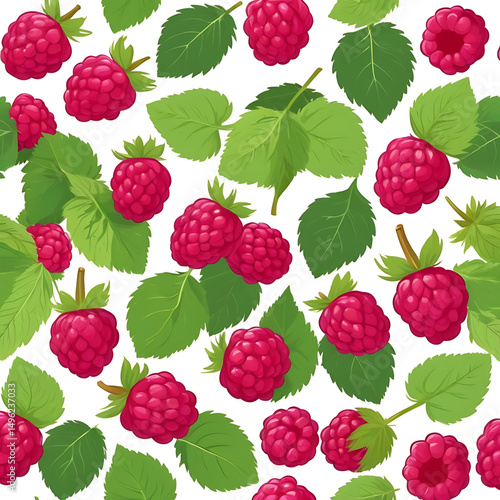Raspberry and leaf repeating seamless pattern