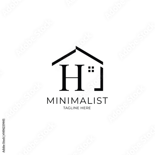 Simple and minimalist house logo with letter H. Logo template for real estate, architecture, and construction company