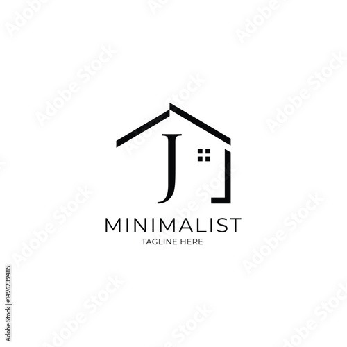 Simple and minimalist house logo with letter J. Logo template for real estate, architecture, and construction company