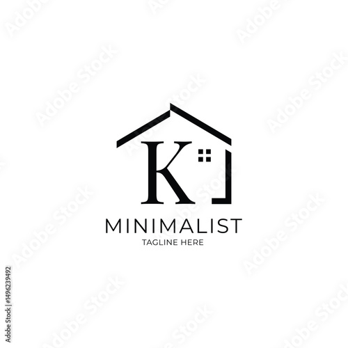 Simple and minimalist house logo with letter K. Logo template for real estate, architecture, and construction company