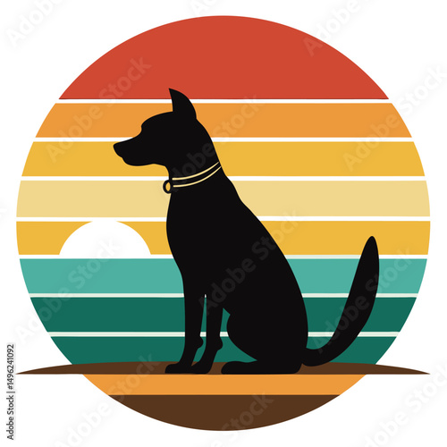 Retro Sunset Silhouette of a Dog Vintage Canine Art