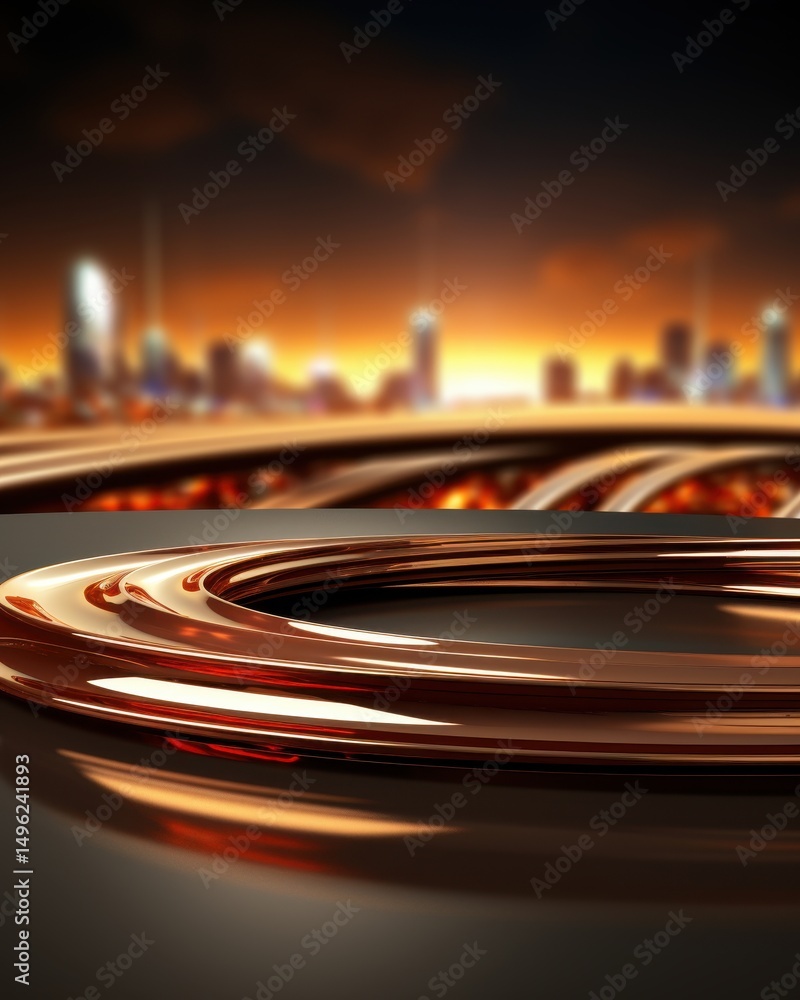 Fototapeta premium Superfície Metálica Abstrata com Cidade ao Fundo