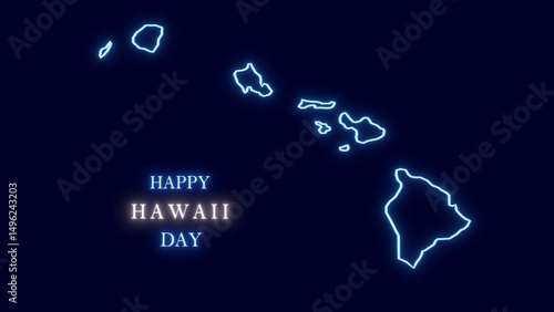 United States Hawaii Map Isolated Day Card  with Neon Outline Map