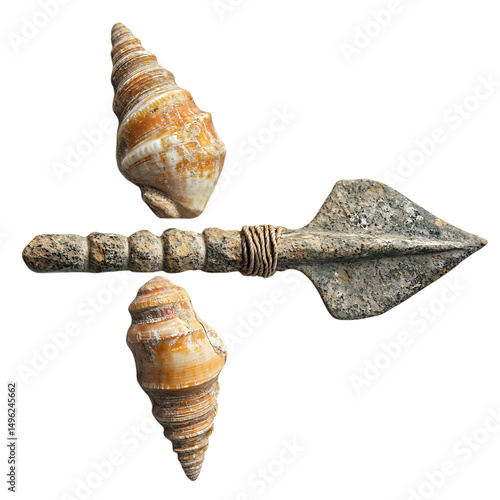 A Stone Arrow with Mississippian Conch Shells Native Isolated on Transparent Background photo