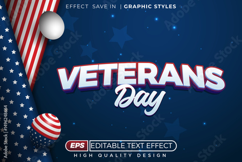 Editable 3d text effect veterans day