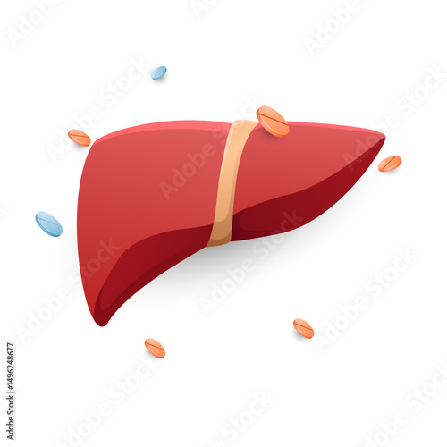 flat liver design with medicine around it