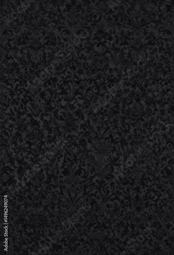 Intricate black gothic damask wallpaper, seamless floral vines , decorative, dark