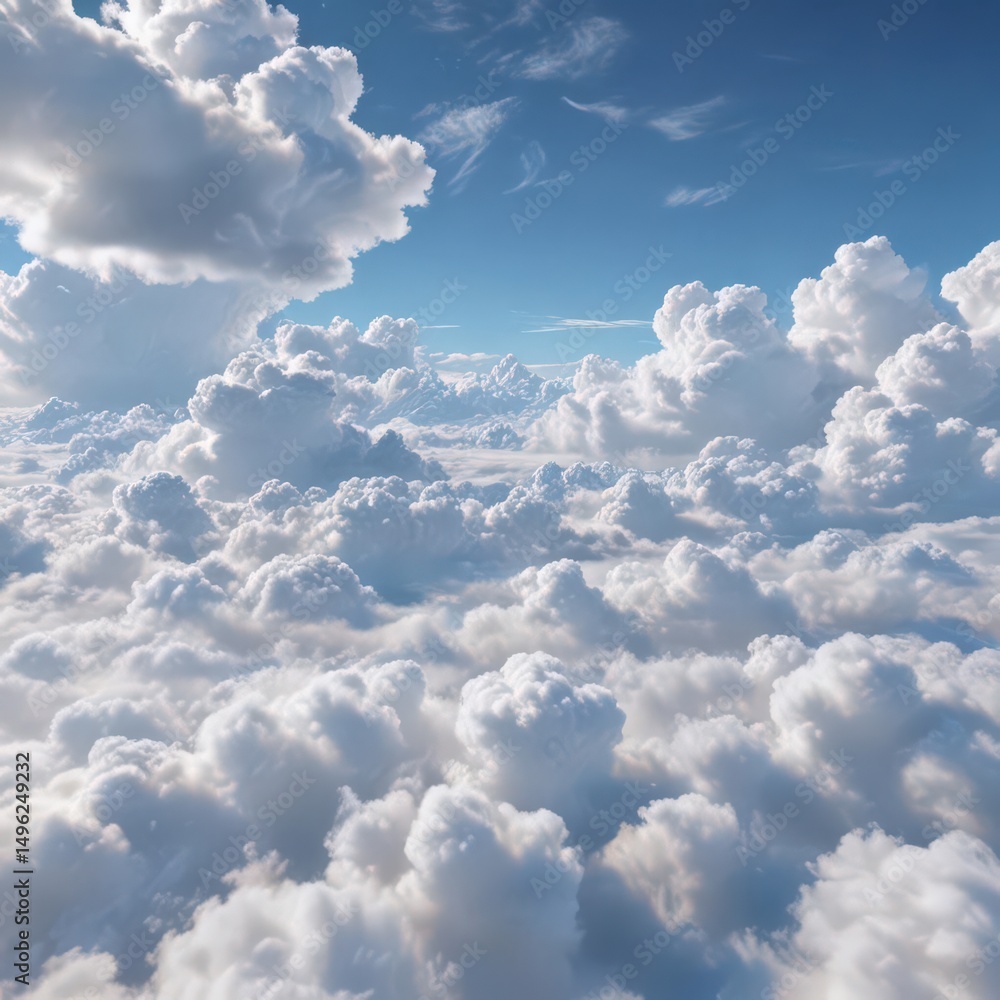 Fototapeta premium Vast, cerulean sky dotted with fluffy white cumulus clouds , bright, heaven