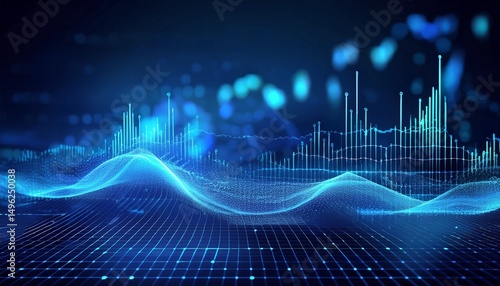 blue technology animation stills and quantum waves stock market and cryptocurrency graphs defocused background with dots and lines financial trends concept alongside business charts