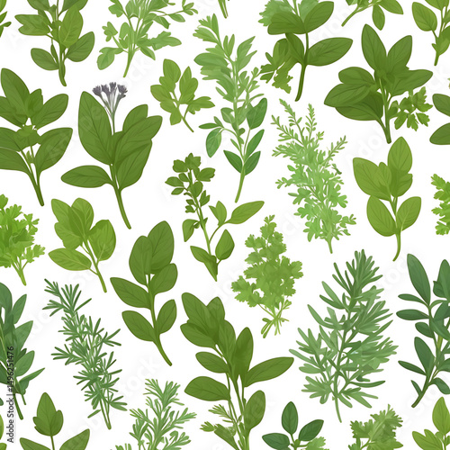Herbs fresh garden culinary seamless pattern