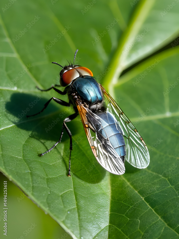 Fototapeta premium Mouche sur feuille.